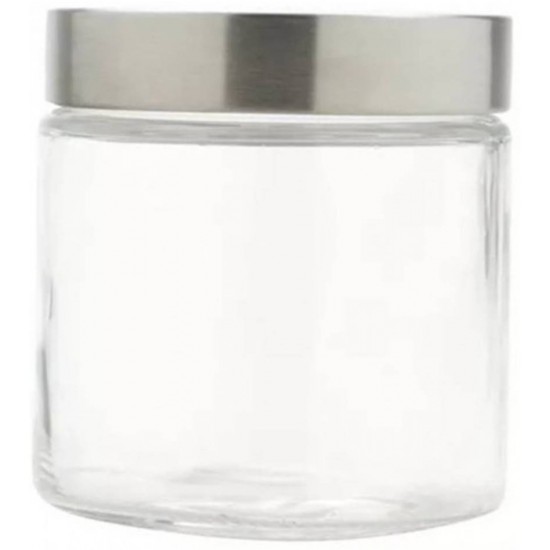 Pote 1,3L De Vidro Redondo Com Tampa Aço